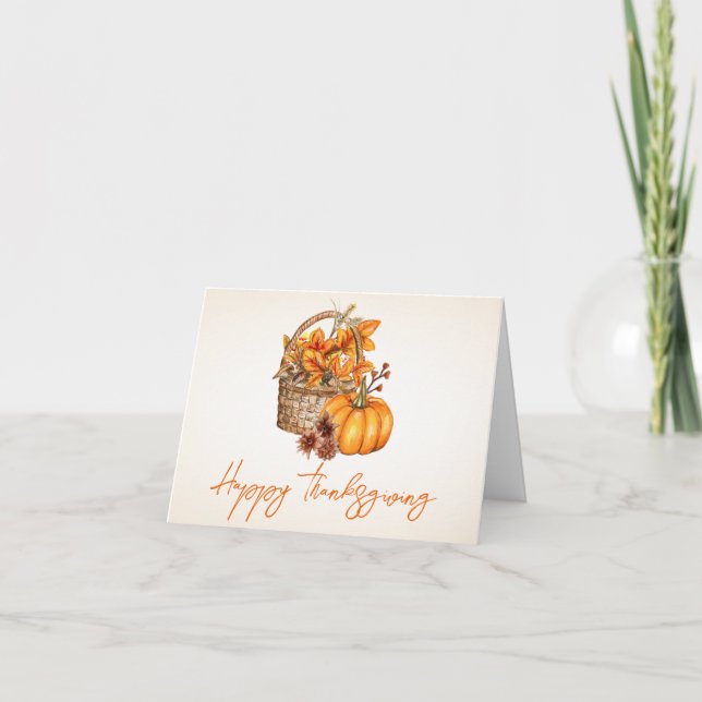 Orange Fall Pumpkin Harvest Thanksgiving Greeting Thank You Card (Front)