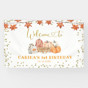 Orange Fall Pumpkin Patch Birthday Large Banner