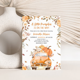 Orange Fall Pumpkin Truck Baby Shower Invitation