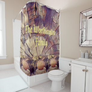 Orange Fall Pumpkin Vintage Thanksgiving Painting Shower Curtain
