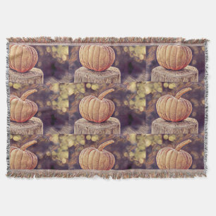Orange Fall Pumpkin Vintage Thanksgiving Painting Throw Blanket