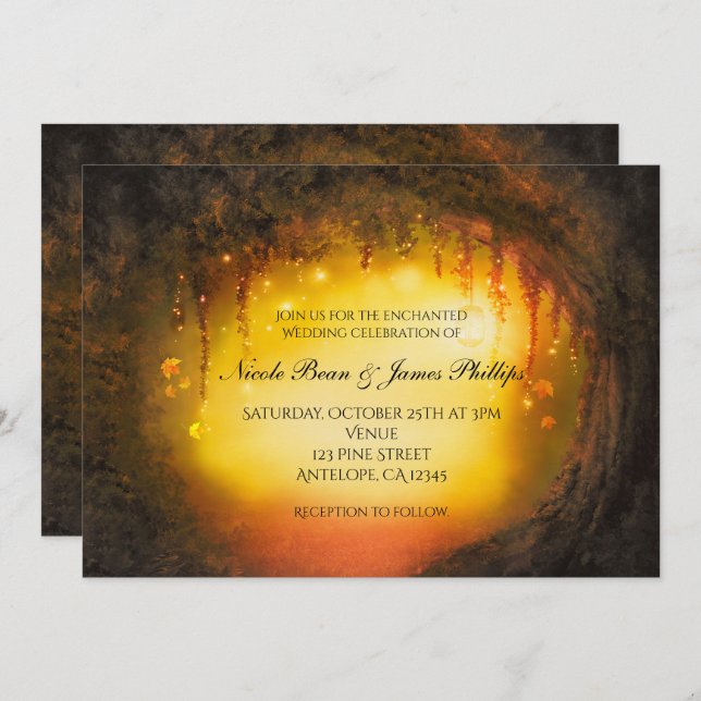 Orange Fall Rustic Enchanted Forest Invitations (Front/Back)