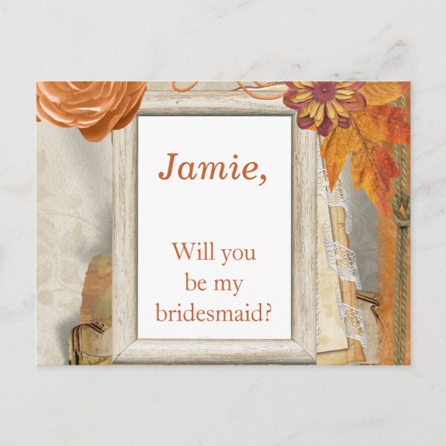 Orange Fall theme Will You be my Bridesmaid Invitation Postcard (Front)