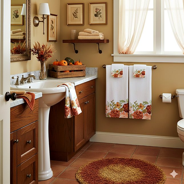 Orange fall watercolor floral  bath towel set (Creator Uploaded)