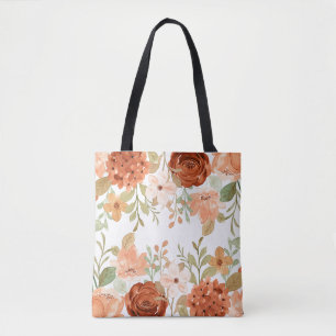 Orange fall watercolor floral tote bag