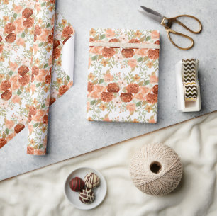 Orange fall watercolor floral wrapping paper
