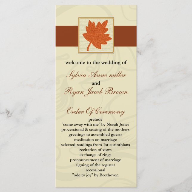 orange fall Wedding program Programme (Front)