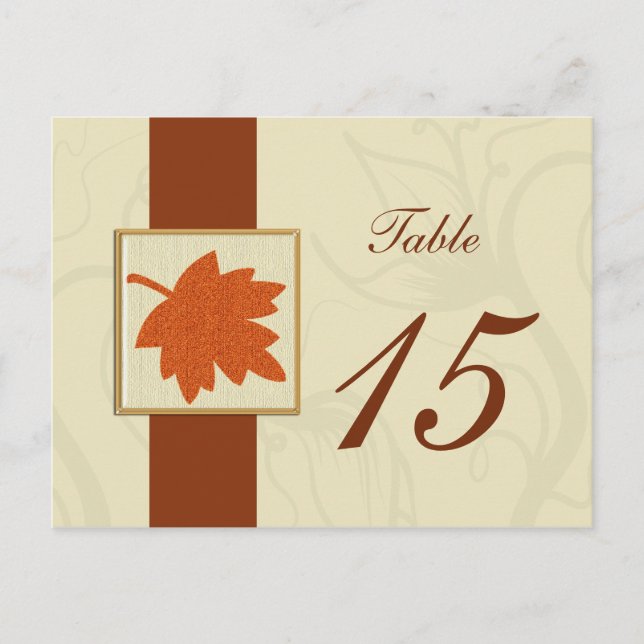 orange fall wedding table numbers postcards (Front)