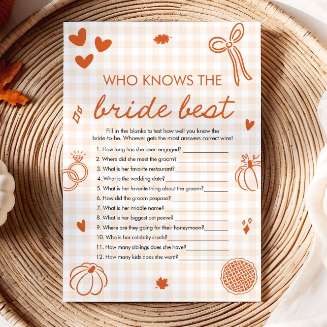 Orange Fall Who Knows The Bride Best Bridal Game Invitation (Orange Fall Who Knows The Bride Best Bridal Game)