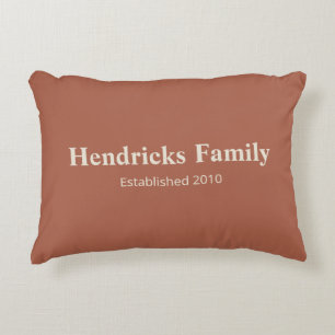 Orange Family Name "Established" with Back Pattern Decorative Cushion