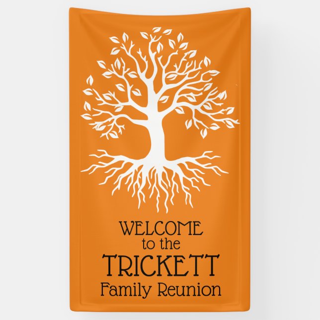 Orange Family Reunion Family Tree Silhouette Banner (Vertical)