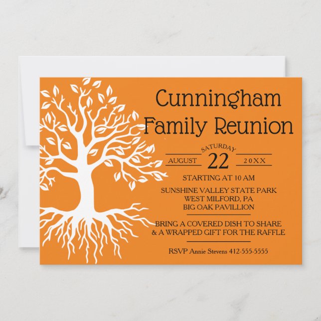 Orange Family Reunion Family Tree Silhouette Save The Date (Front)