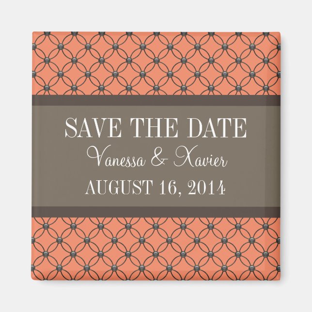 Orange Fancy Lattice Save the Date Magnet (Front)