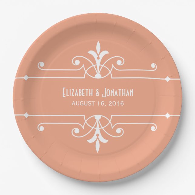 Orange Fancy Ornamental Paper Plates (Front)