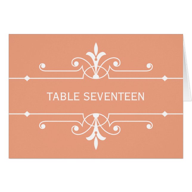 Orange Fancy Ornamental Table Number Card (Front Horizontal)