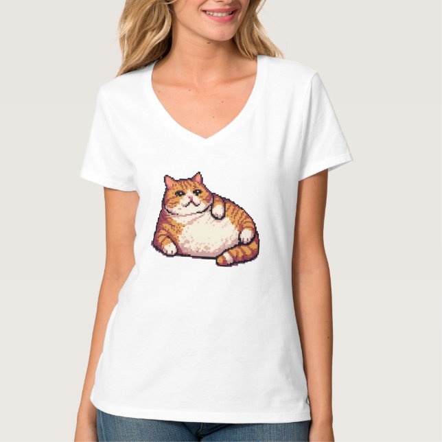 Orange fat cat meme pixel art T-Shirt (Front)