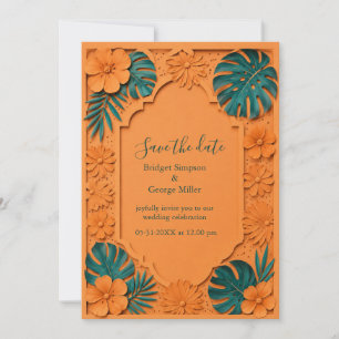 orange Faux Cutout Hawaii Floral Wedding Invitation