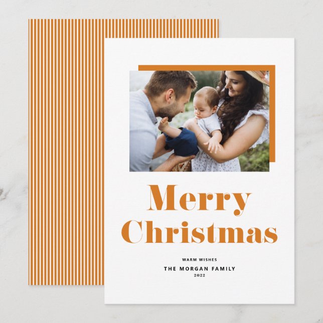 Orange Festive Bold Typography Christmas Photo Holiday Card (Front/Back)