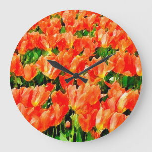 Orange field of tulips large clock