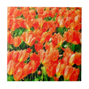 Orange field of tulips tile