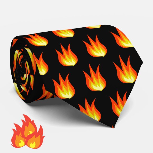 Orange Fire Flames Pattern on Black Colourful Tie (A fun fire flames tie for the spitfire or hot tamale in your life!)