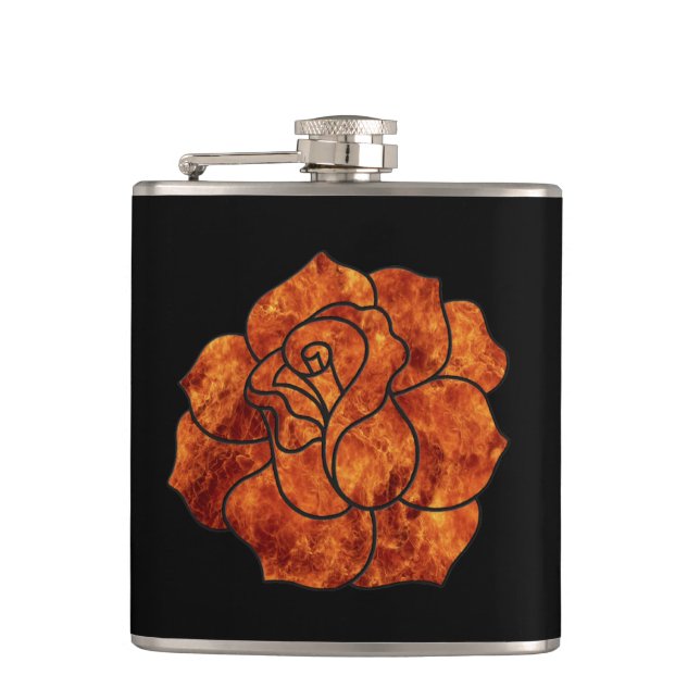 Orange Fire Rose Flask (Front)