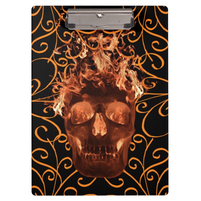 Orange Fire Skull Clipboard (Front)