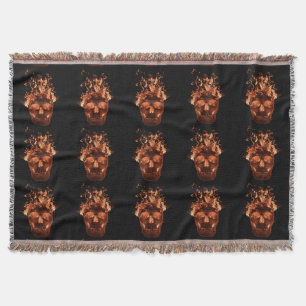 Orange Fire Skull Throw Blanket