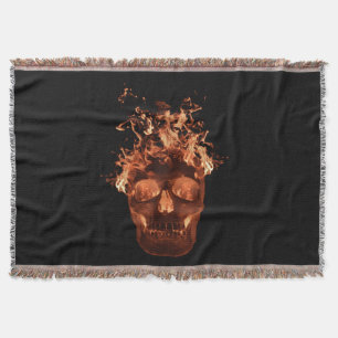 Orange Fire Skull Throw Blanket