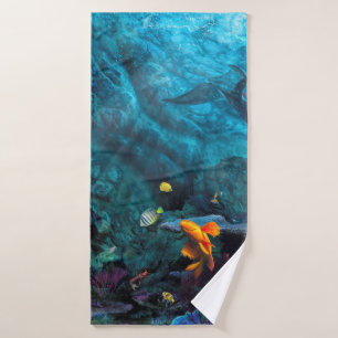ORANGE FISH BLUE OCEAN BATH TOWEL