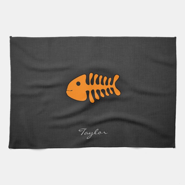 Orange Fish Bones Tea Towel (Horizontal)