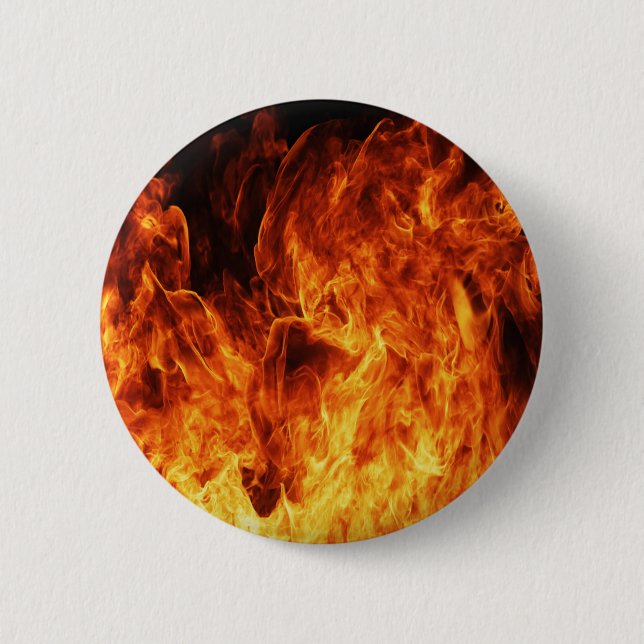 Orange flame 6 cm round badge (Front)