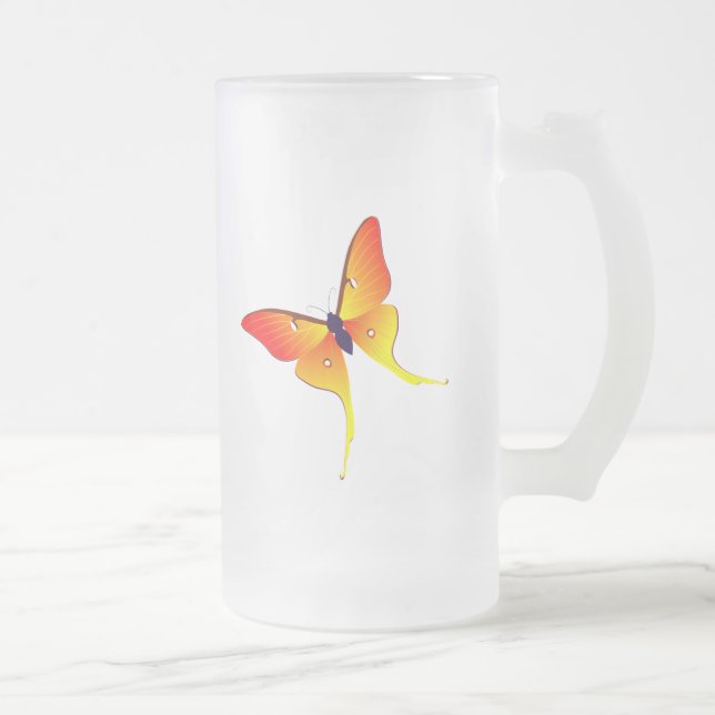 Orange Flame Butterfly Large Frosted Glass Mug (Right)