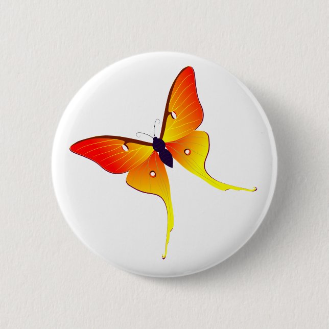 Orange Flame Butterfly Round Button (Front)