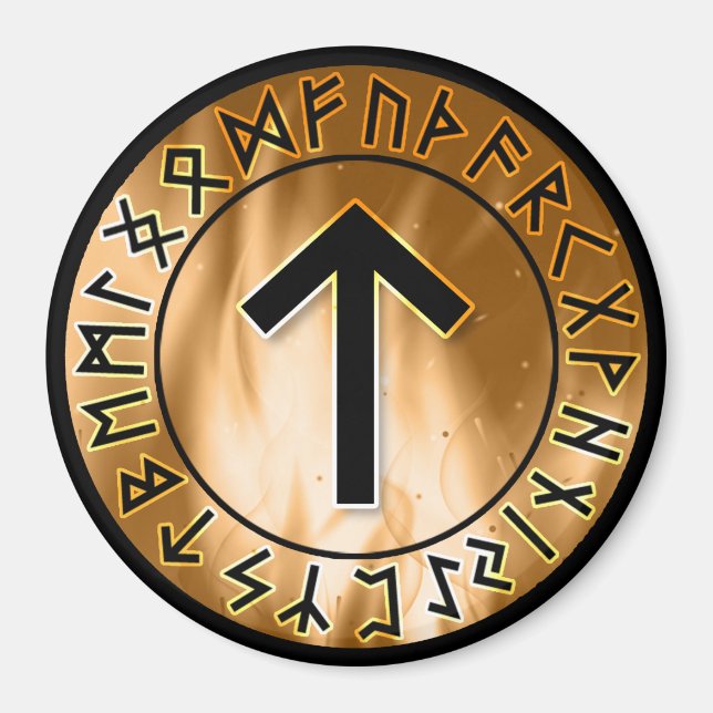 Orange Flame Rune Circle [17. Tiwaz] Magnet (Front)