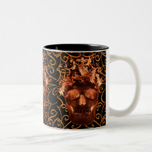 Orange Flame Skull Mug