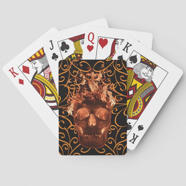 Orange Flame Skull Playing Cards (Back)