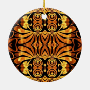 orange flames Native totem pole tribal pattern Ceramic Tree Decoration