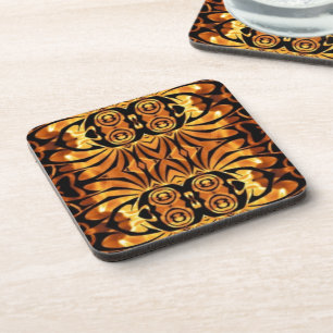 orange flames Native totem pole tribal pattern Coaster