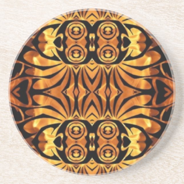 orange flames Native totem pole tribal pattern Coaster (Front)