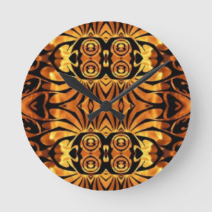 orange flames Native totem pole tribal pattern Round Clock