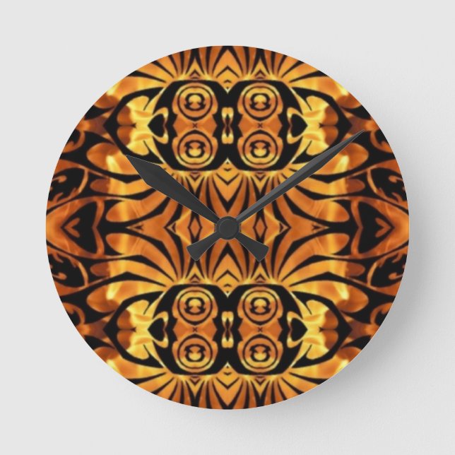 orange flames Native totem pole tribal pattern Round Clock (Front)