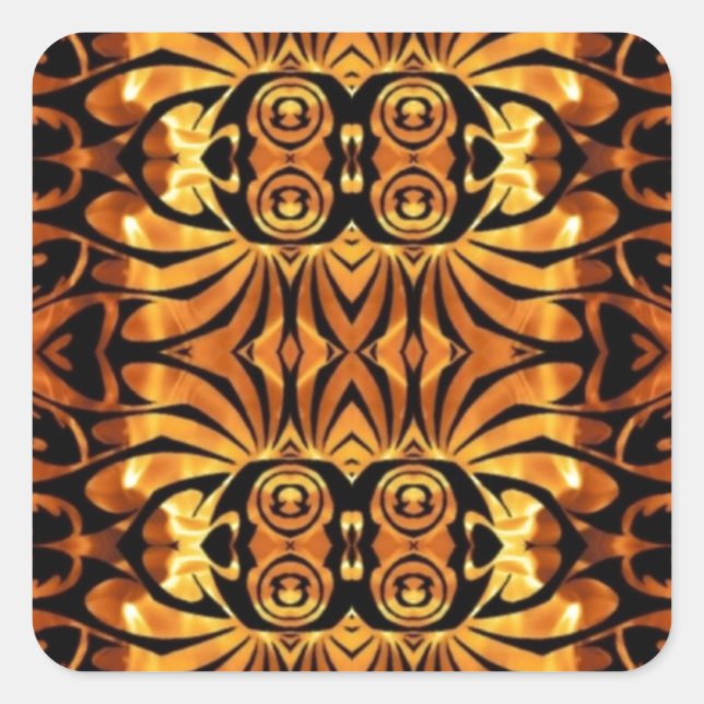 orange flames Native totem pole tribal pattern Square Sticker (Front)
