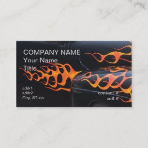 orange flames on black business card