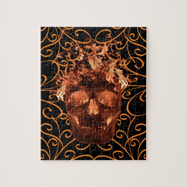 Orange Flaming Fire Skull Art Jigsaw Puzzle (Vertical)