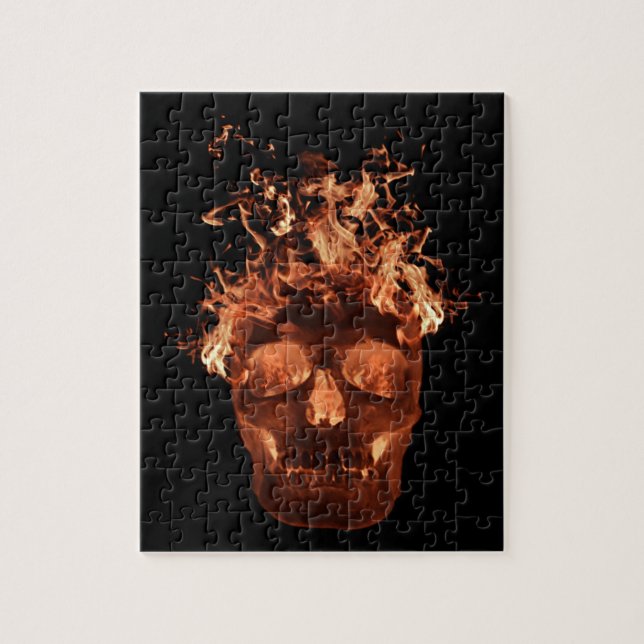 Orange Flaming Fire Skull Jigsaw Puzzle (Vertical)