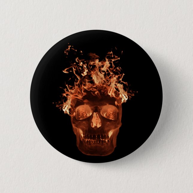 Orange Flaming Skull Button (Front)