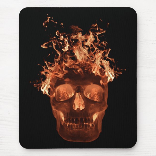 Orange Flaming Skull Mouse Pad (Front)
