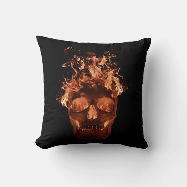 Orange Flaming Skull Reversible Pillow (Front)