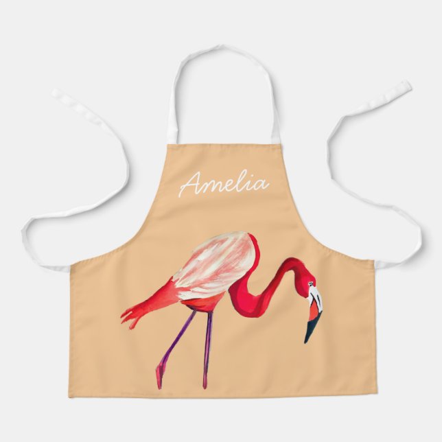 Orange flamingo watercolor bird art apron (Front)